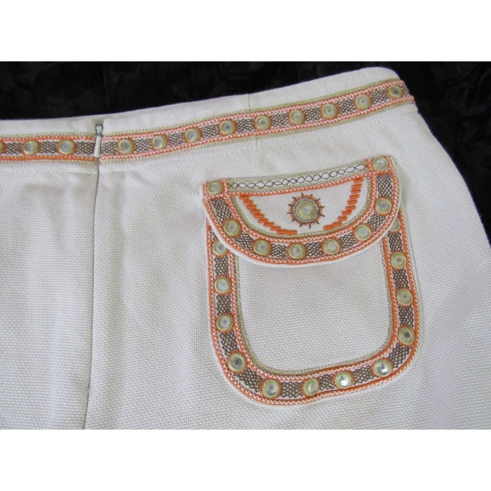 TORY BURCH Neutral Beige Woven Professional Beaded Stitched Pocket Skirt‎ Sz 10